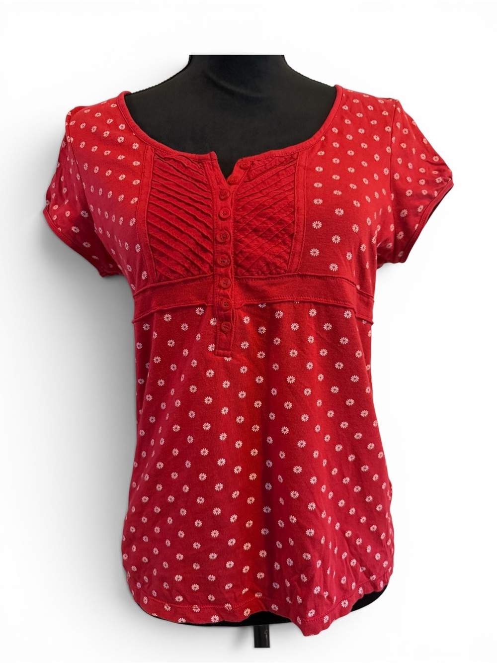 Aeropostale Y2K Vintage Babydoll Button-Front Tee with White Dot Print